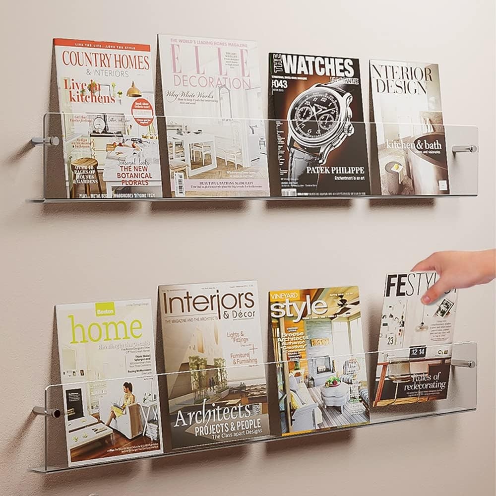Acrylic Wall Mounted Magazine Rack 24 Inch Clear Floating Shelf