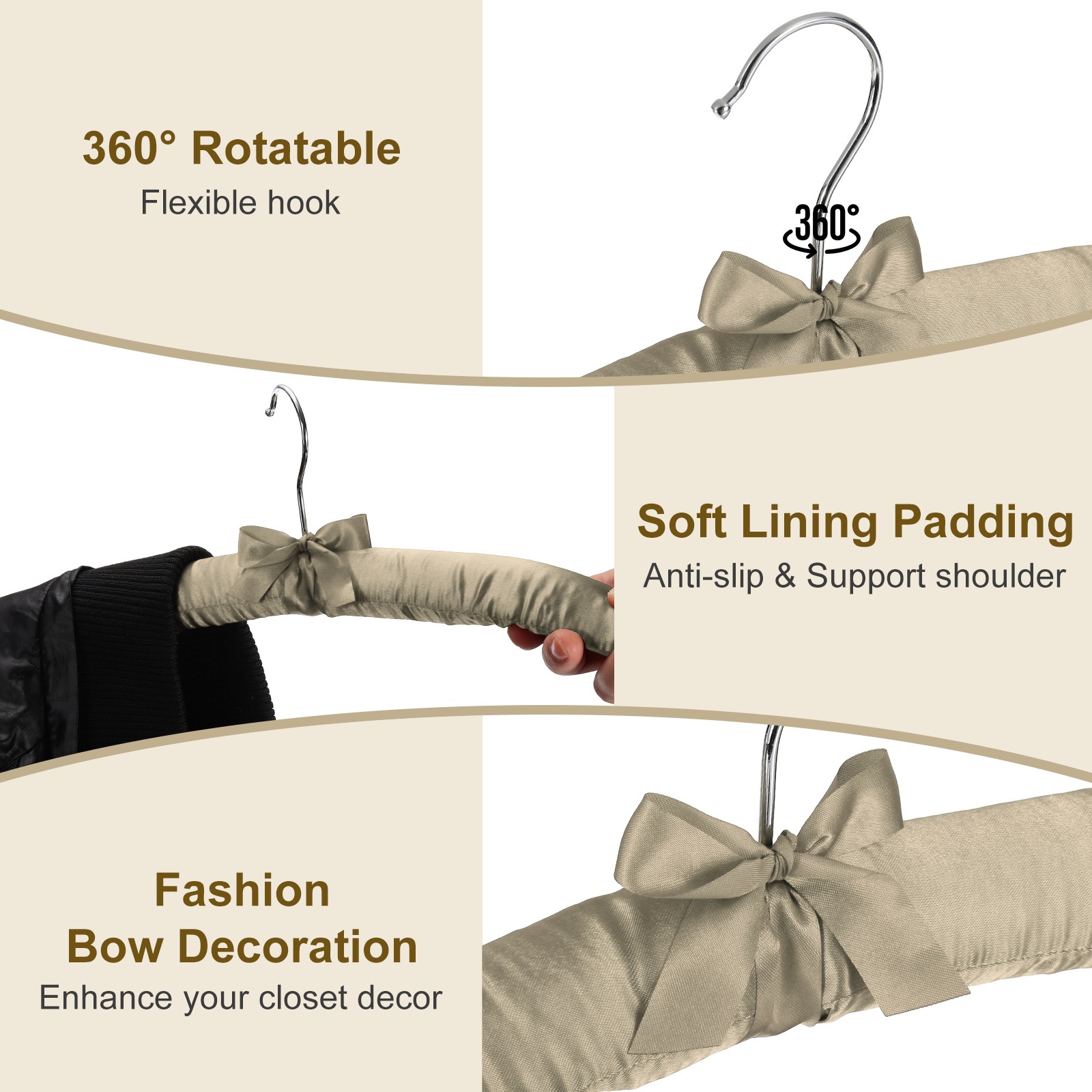 2Pcs Satin Padded Hangers 15 Inch Blouse Hangers for Women Light Tan