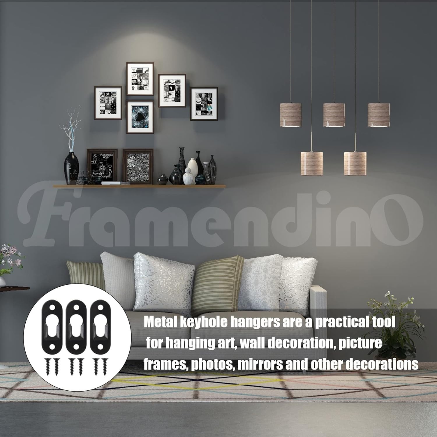 Black Metal Keyhole Hangers 20 Pack Wall Picture Frame Mirrors Screws