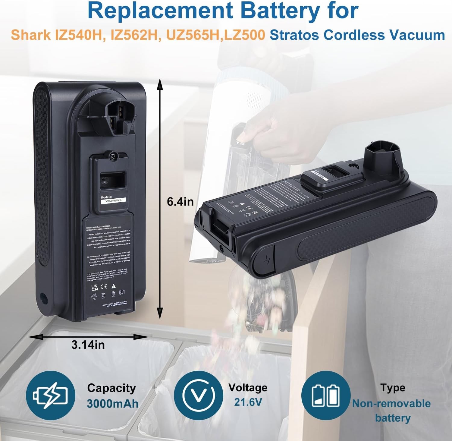 Replacement for Shark XBATR620SL Battery Compatible with IZ540H IZ562H UZ565H