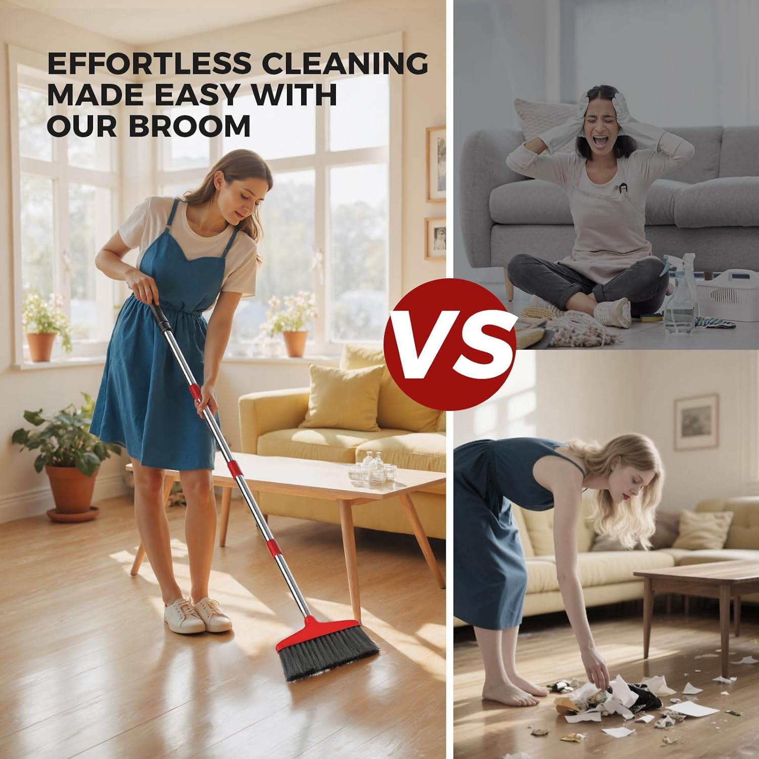 Handy Broom Indoor/Outdoor Brooms Duty Kitchen Broom For Home Garage Kitchen Red