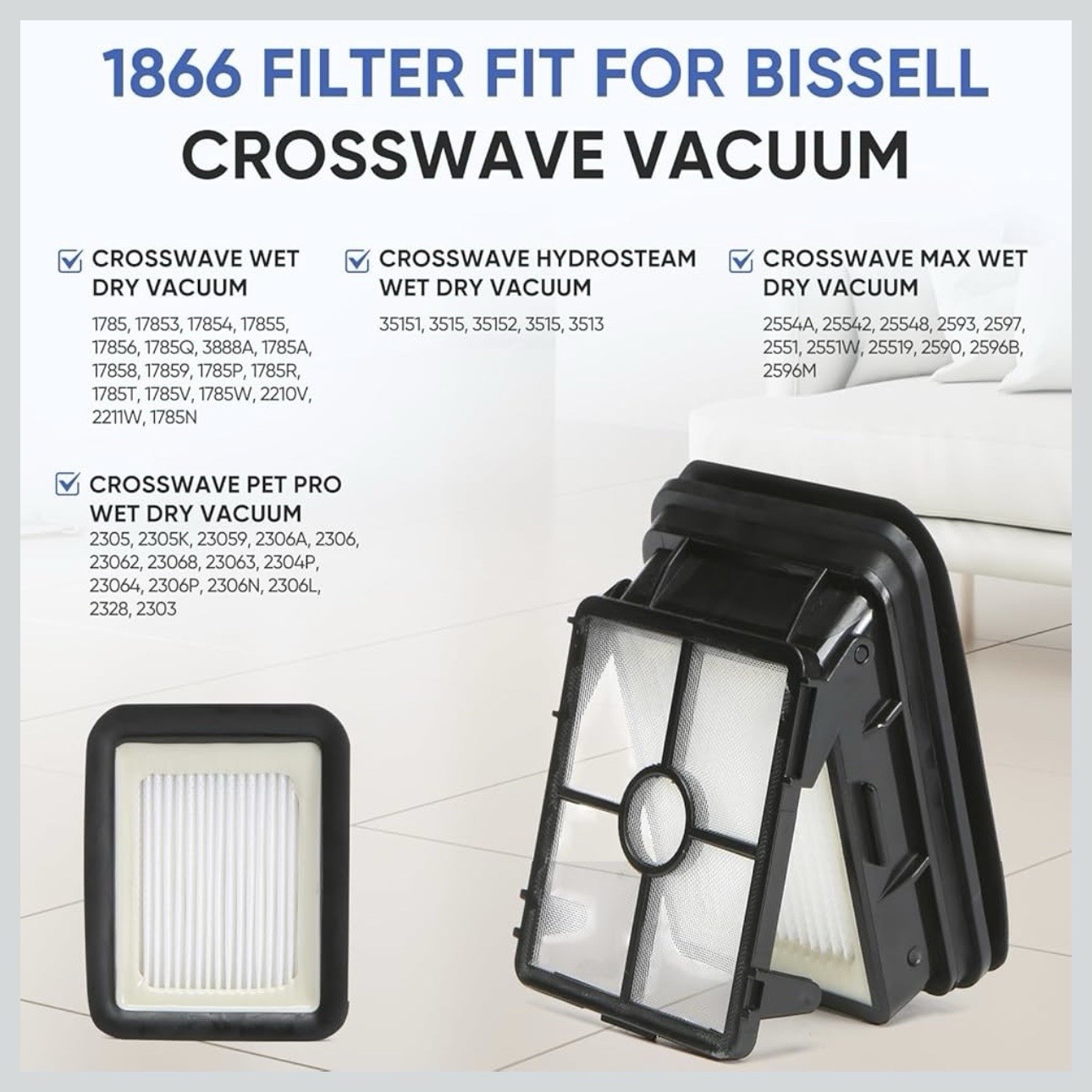 4 Pack Replacement Filter for Bissell 1866 Cross Wave Wet Dry Cleaner Max Pet