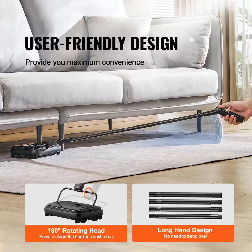Carpet Sweeper 7.9 In. Sweeping Paths Manual Floor Sweeper with Comb Rugs Black