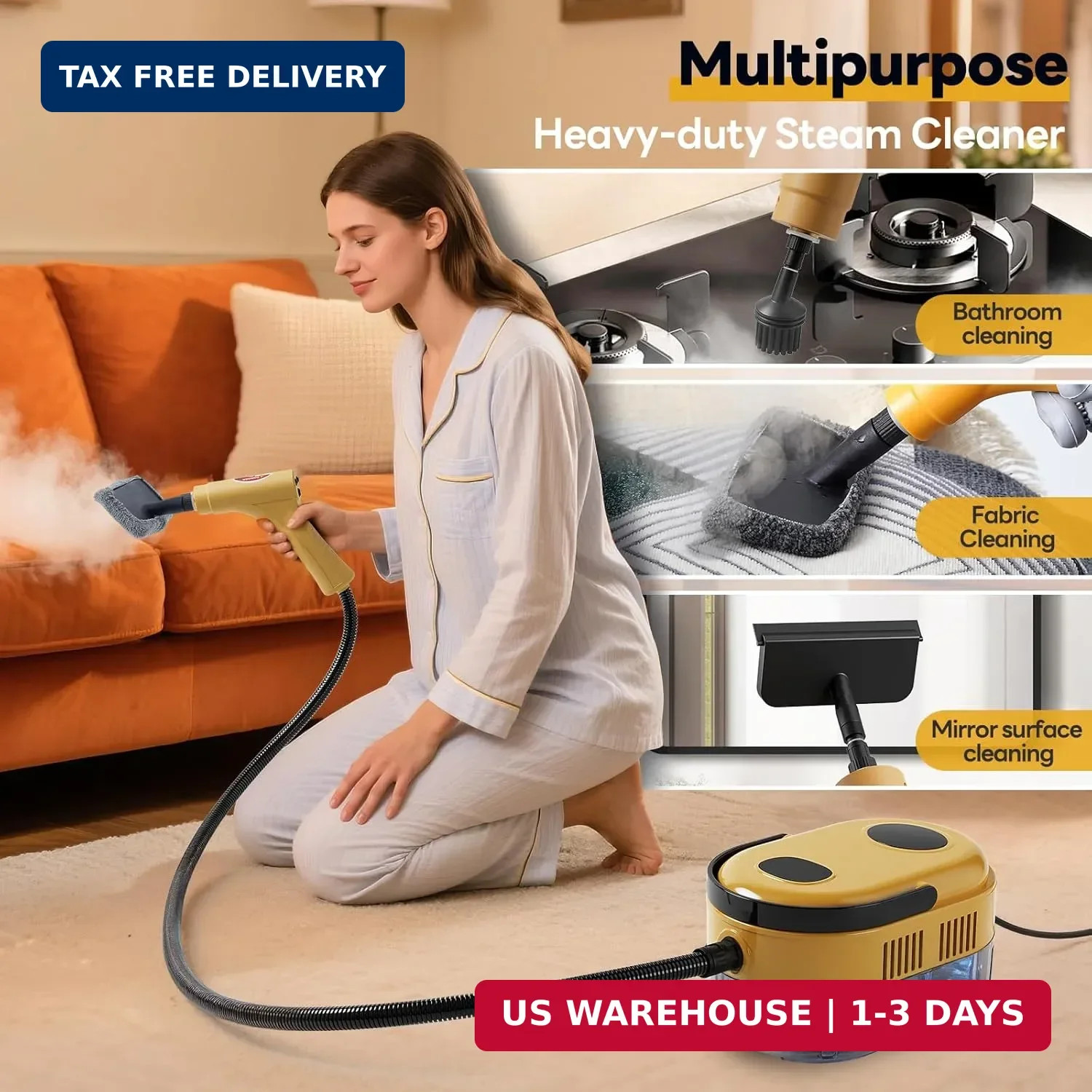 Fast Heating Handheld Steam Cleaner – 15-in-1 High Pressure for Home & Car