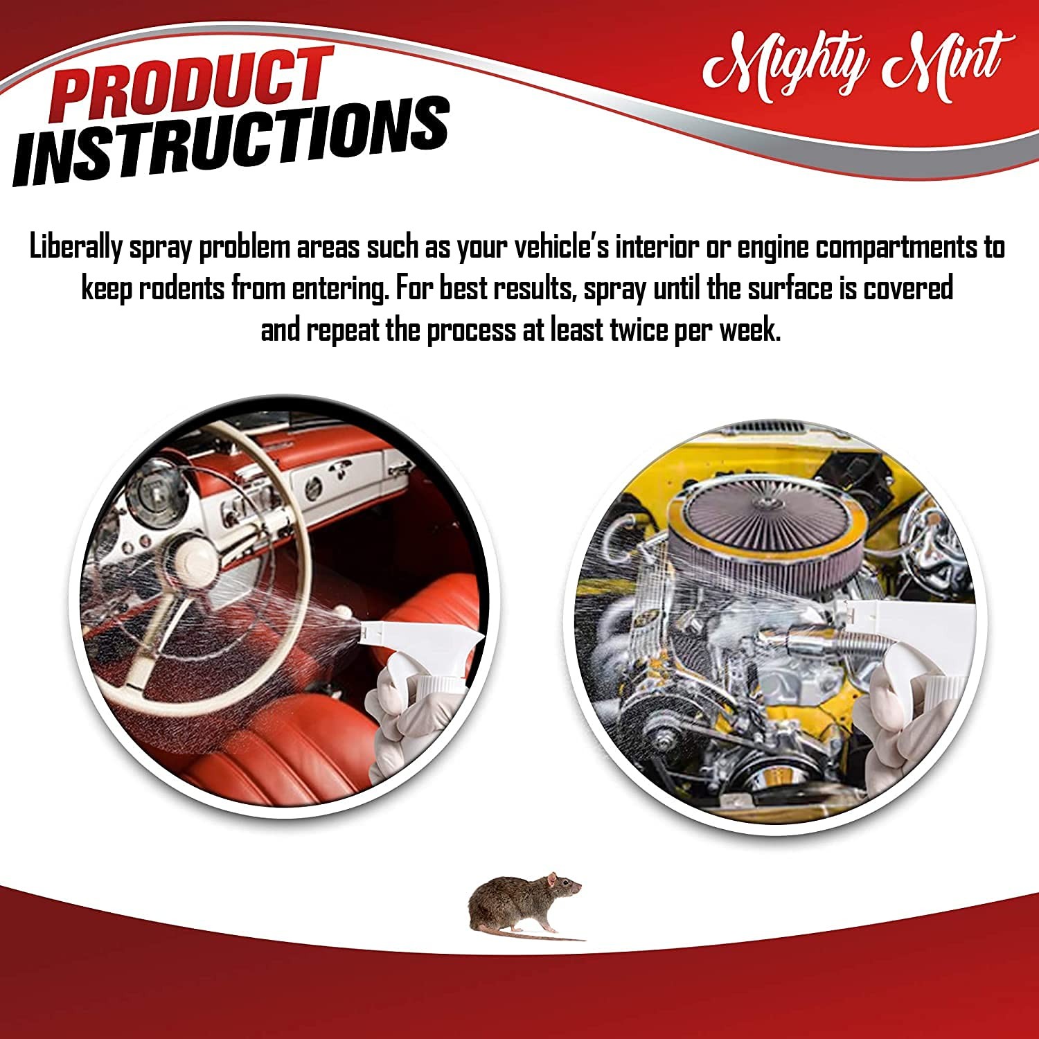 Mighty Mint Peppermint Oil Rodent Repellent Spray for Vehicles – 16 Fl Oz