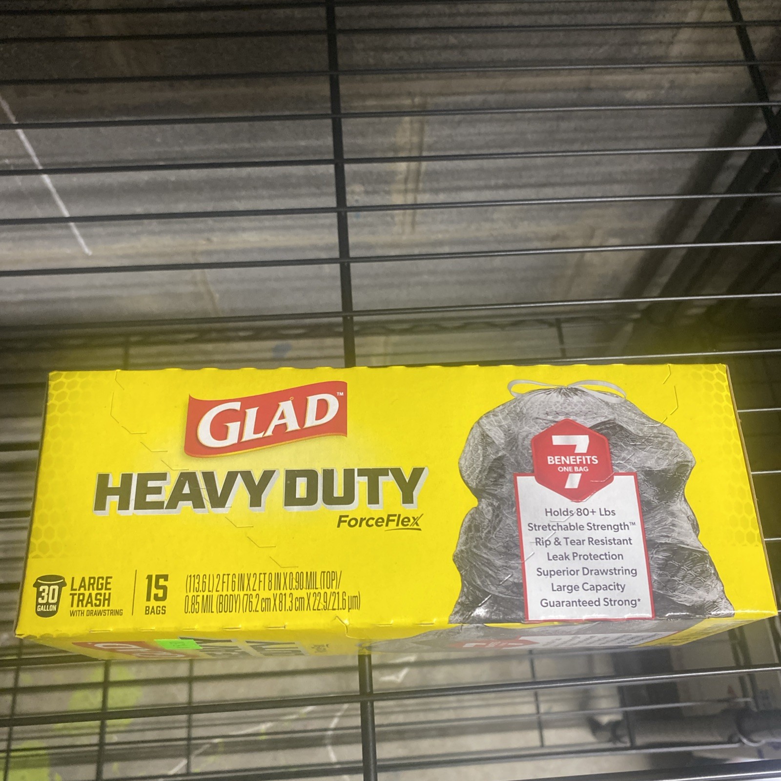Glad ForceFlex Heavy Duty Large Trash Bags, Hold 80+ lb., 30 Gal, 15 Ct