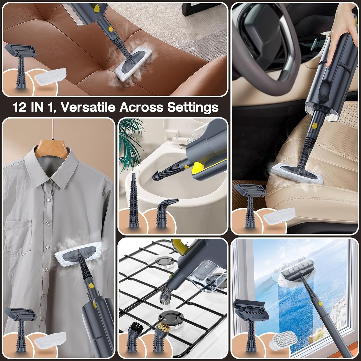 10-in-1 Steam Mop Cleaner, Quick Heat, 350ml Tank, Gray