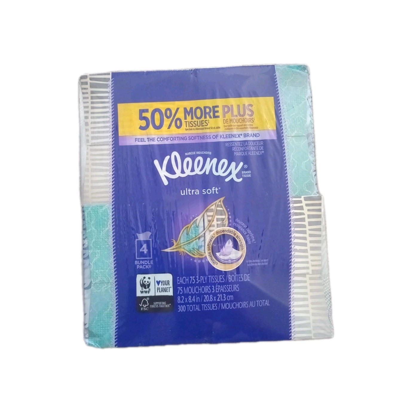 Kleenex Ultra Soft Facial Tissue 4 Pack 75 Sheets Per Cube Box Bulk Purchase