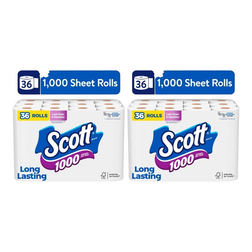 Scott 1000 Toilet Paper 72 Rolls (2×36) Bulk Pack, 1000 Sheets Per Roll