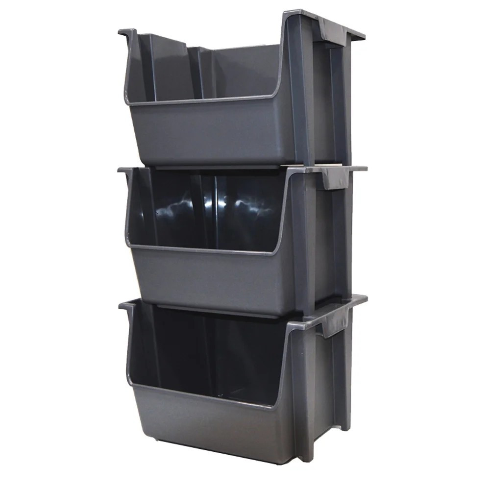 Mighty Tuff Garage Stacking Storage Bin, Plastic, Gray