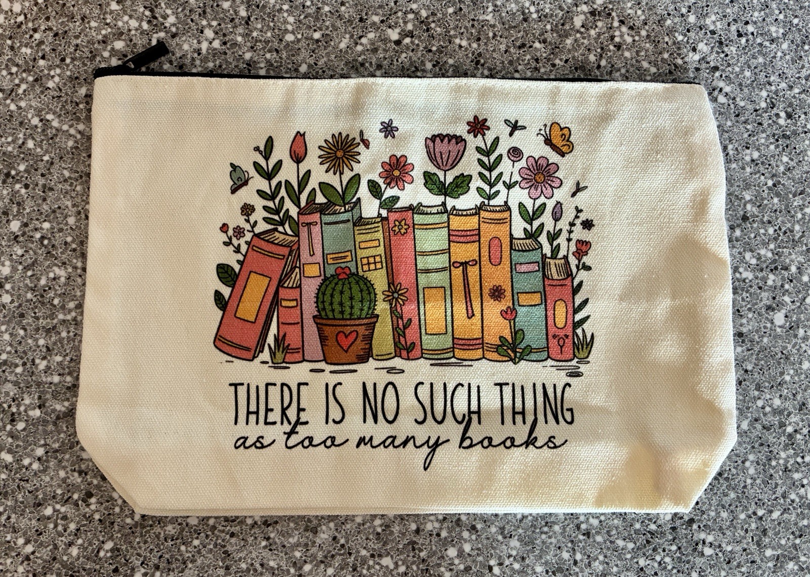NWOT “There Is No Such Thing As Too Many Books” Book Tote Bag & Zippered Pouch