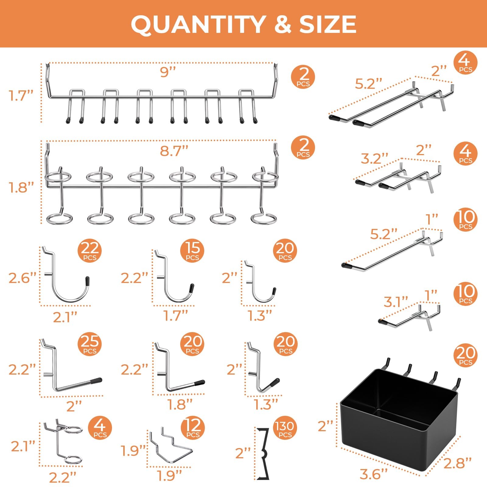 320PCS Pegboard Accessories Organizer Kit Hooks 20PCS Bins Fit 1/8 or 1/4 inch