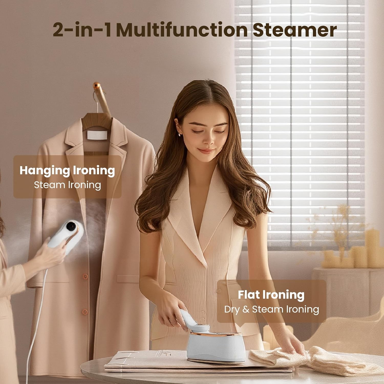 Portable Clothes Steamer 175x80mm Ceramic Glaze Panel Iron LCD 220ml Water Tank