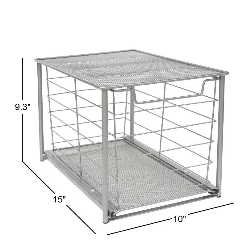 Mainstays Large Stackable Slide-Out Drawer Organizer, Nickel, 15″ x 10 ” X 9.3″