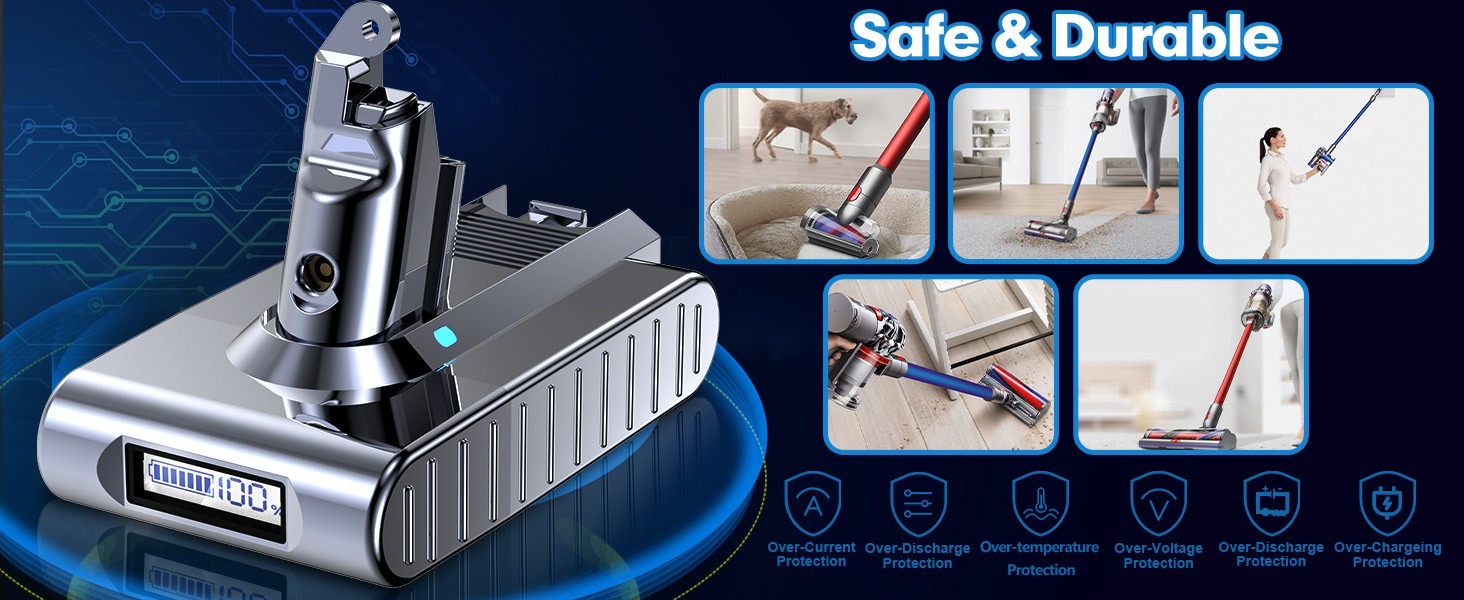 For Dyson V6 Battery DC58 Trigger Extra DC59 SV09 SV03 Battery with LED Display