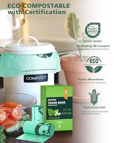 200 Count 1.2 Gallon Small Biodegradable Trash Bags, Compost Bags for Countertop