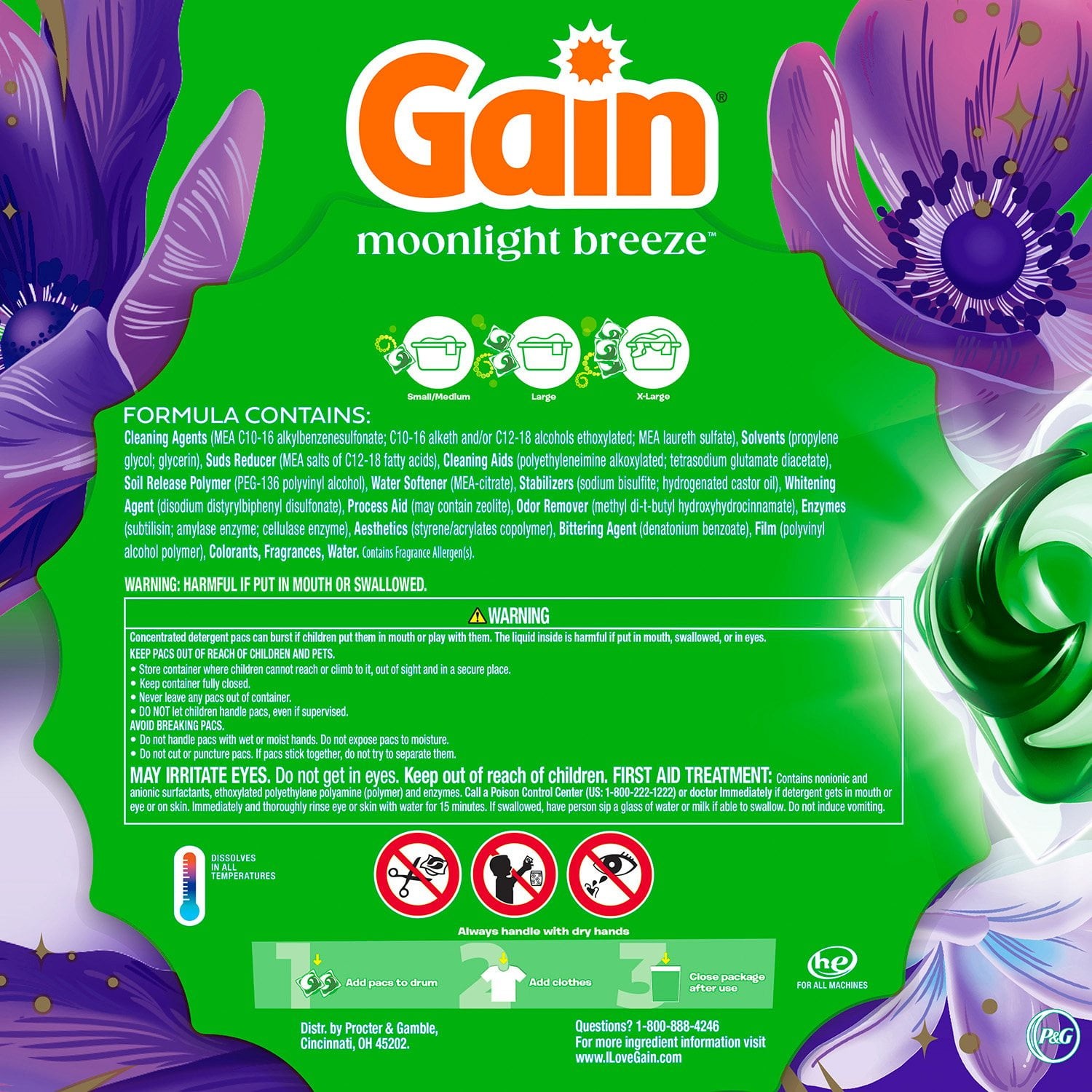 Gain Flings Laundry Detergent Pacs, Moonlight Breeze, 152 ct.