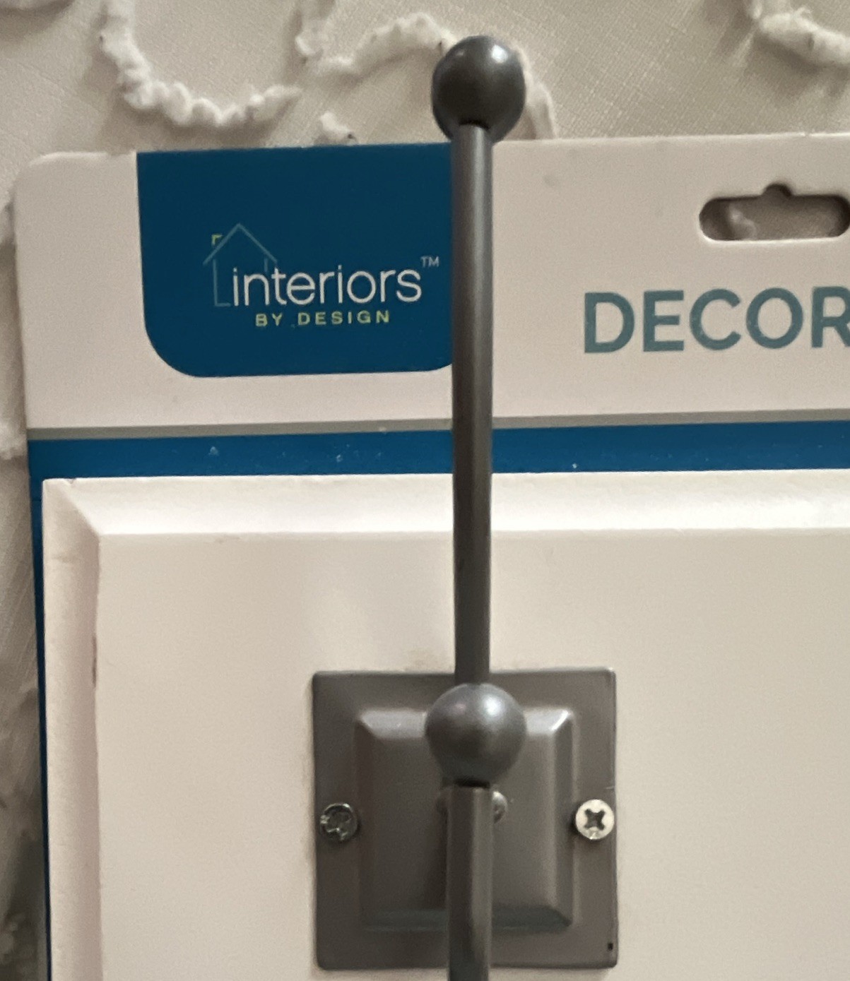 Interiors by Design Coat Rack Panel w/ Hooks Wall Mounted 16.25 x 6 White Gray