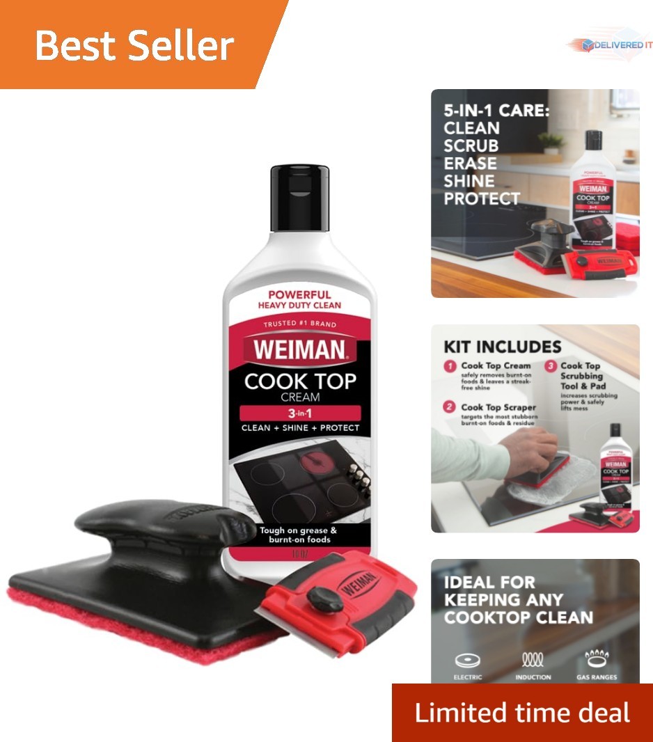 Glass Ceramic Cooktop Cleaner Kit including Polish Scrubbing Pads & Scraper