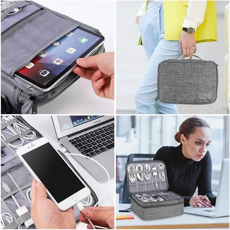 Double Layer Travel Cable Storage Bag Portable Electronic Organizer Case