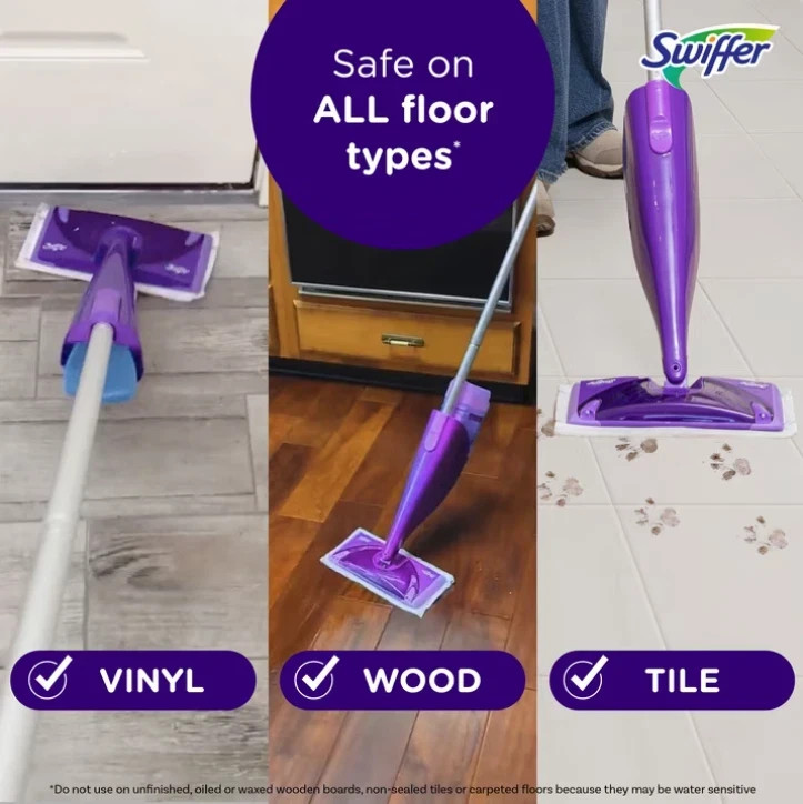 Swiffer Wet Jet with Refill, Unscented, 1 Handle + 1 Solution & 5 Pads + Battery