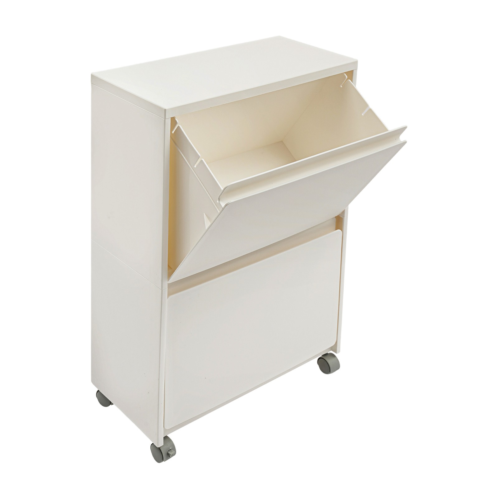 2 Tiers Rolling Shoe Storage Cabinet Mobile Shoes Organizer Sneakers Holding Box