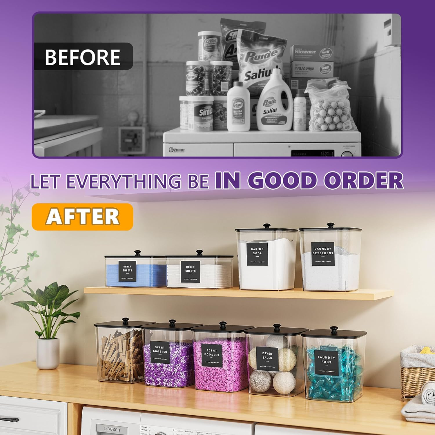 4 Pack Laundry Pods Container, Clear Laundry Room Organization Containers Essent