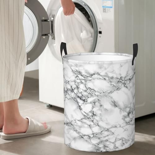 Laundry Hamper Bag With Waterproof Liner – Round S(38L) Black And White Marble