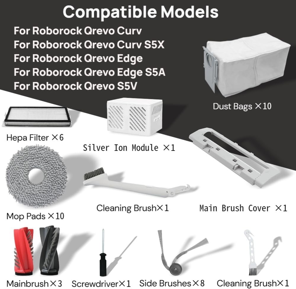 42 Pack Replacement Accessories for Roborock Qrevo Curv Qrevo Curv S5X Qrevo