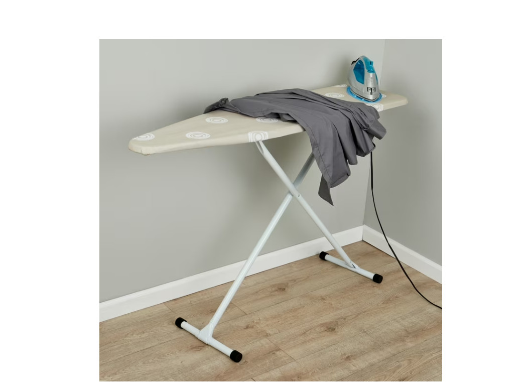 Full‑Size T‑Leg Ironing Board – , Adjustable Height, Steel Frame, Thick Padded