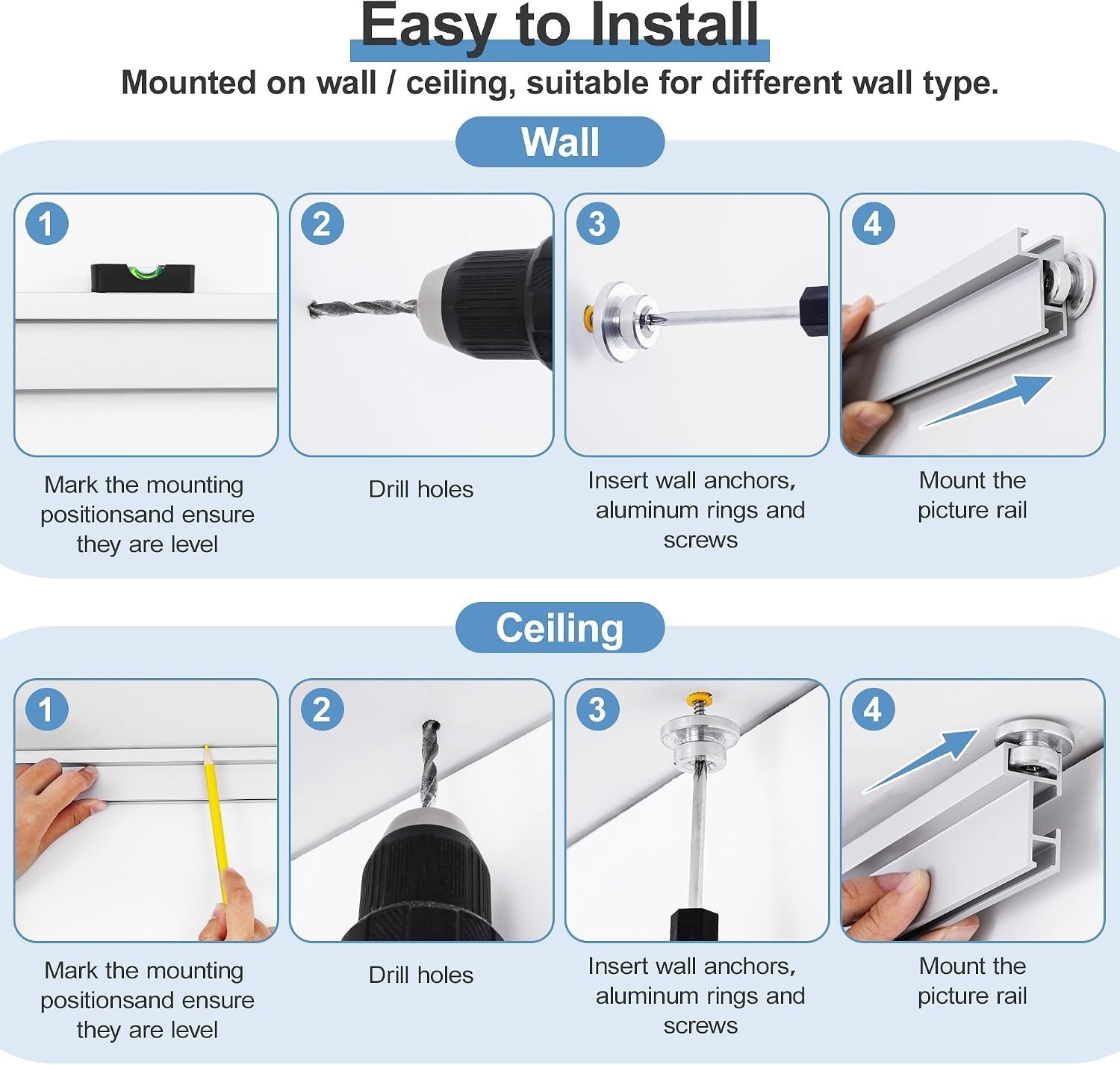 Elegant 47 Inch Picture Rail System for Gallery & Home – Adjustable & Versatile