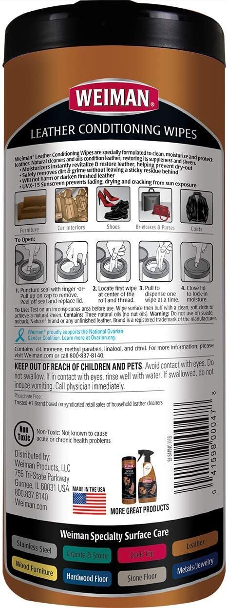 Weiman Wipes-Non Toxic Clean Condition Uv Protection Help Prevent Cracking Or Fa