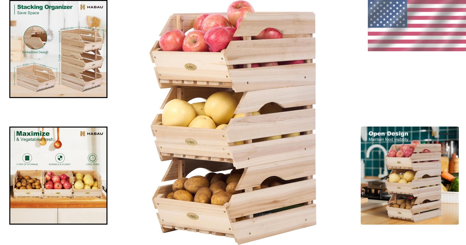 Durable Unfinished Stackable Baskets for Fruits and Vegetables – Set of 3