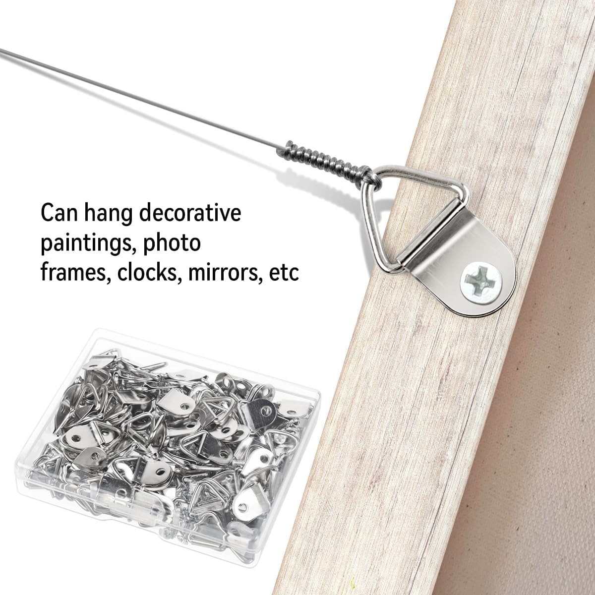 100Pcs D Rings Frame Hooks for Picture Hanging with Screws for Hard Wall