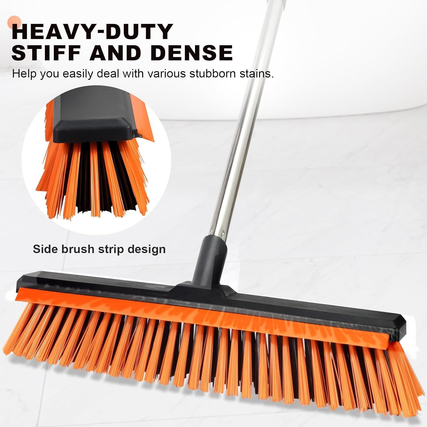 18″ Push Broom Outdoor with Squeegee,Heavy Duty Broom Brush with Handle,Stiff