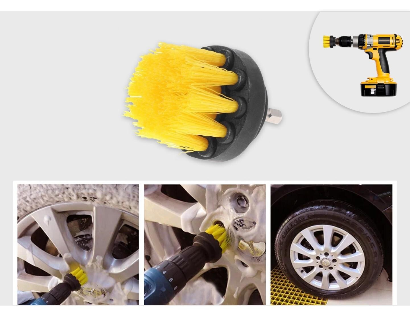 3 PCS Drill Brush Set Power Scrubber Attachments Car Carpet Tile Grout Cleaning