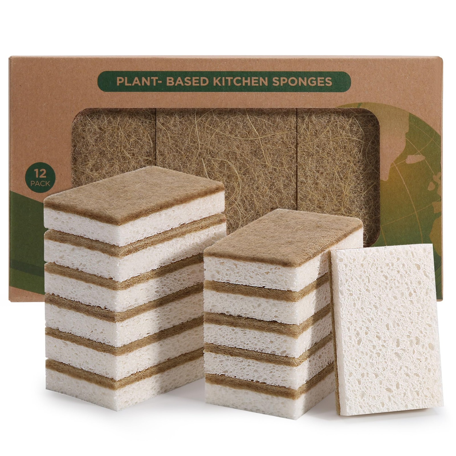 Eco Sponges, 12 Pack Kitchen Scrubber, Compostable Coconut Fiber, Dish Cleaning