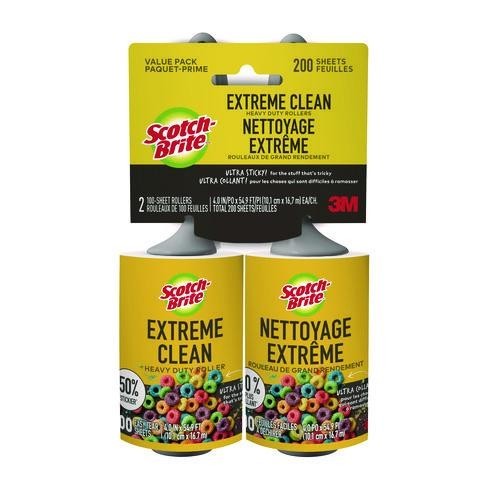 Scotch-Brite Extreme Clean Lint Roller, 100 Sheets/Roll, 2 Packs of 2 (4 Total)