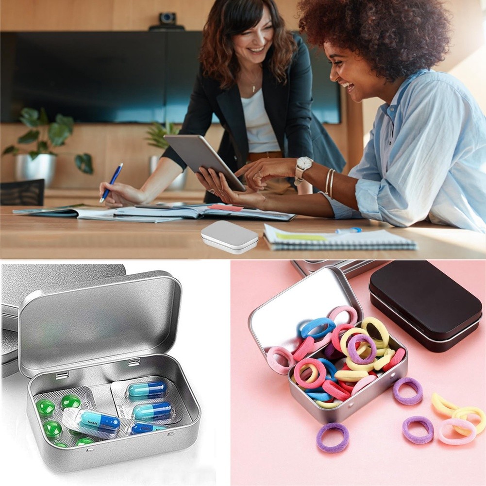 2 PCS Small Storage Box with Lid Rectangular Small Tin Boxes Metal Box with5731
