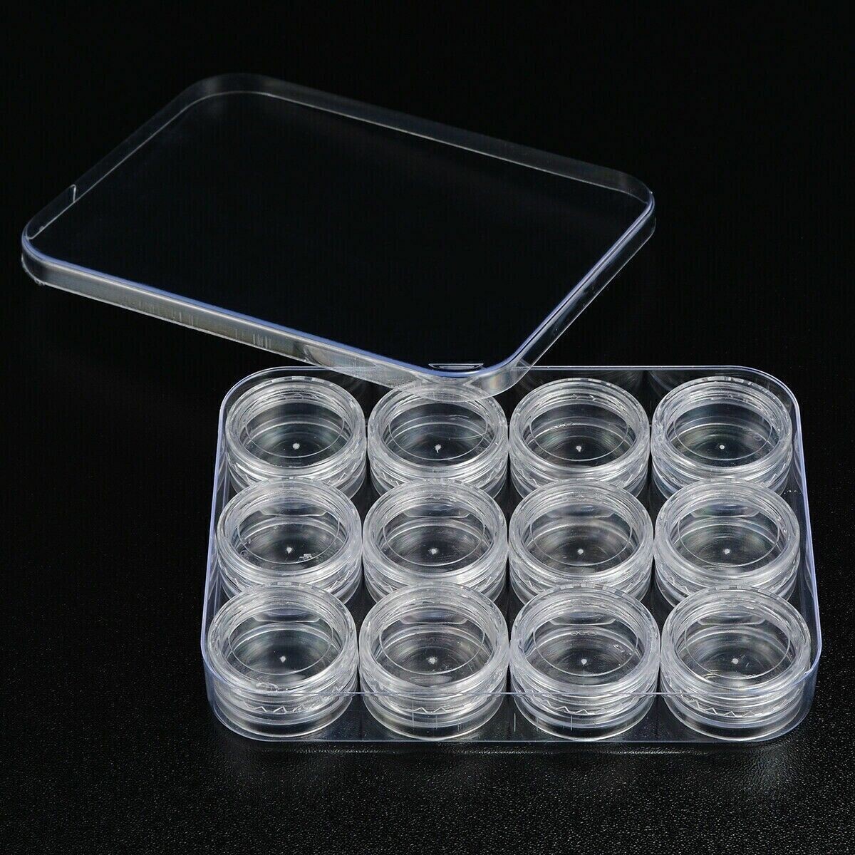 24Pc Mini Clear Plastic Beads Storage Boxes Containers Bottles Jars w/ Screw Cap