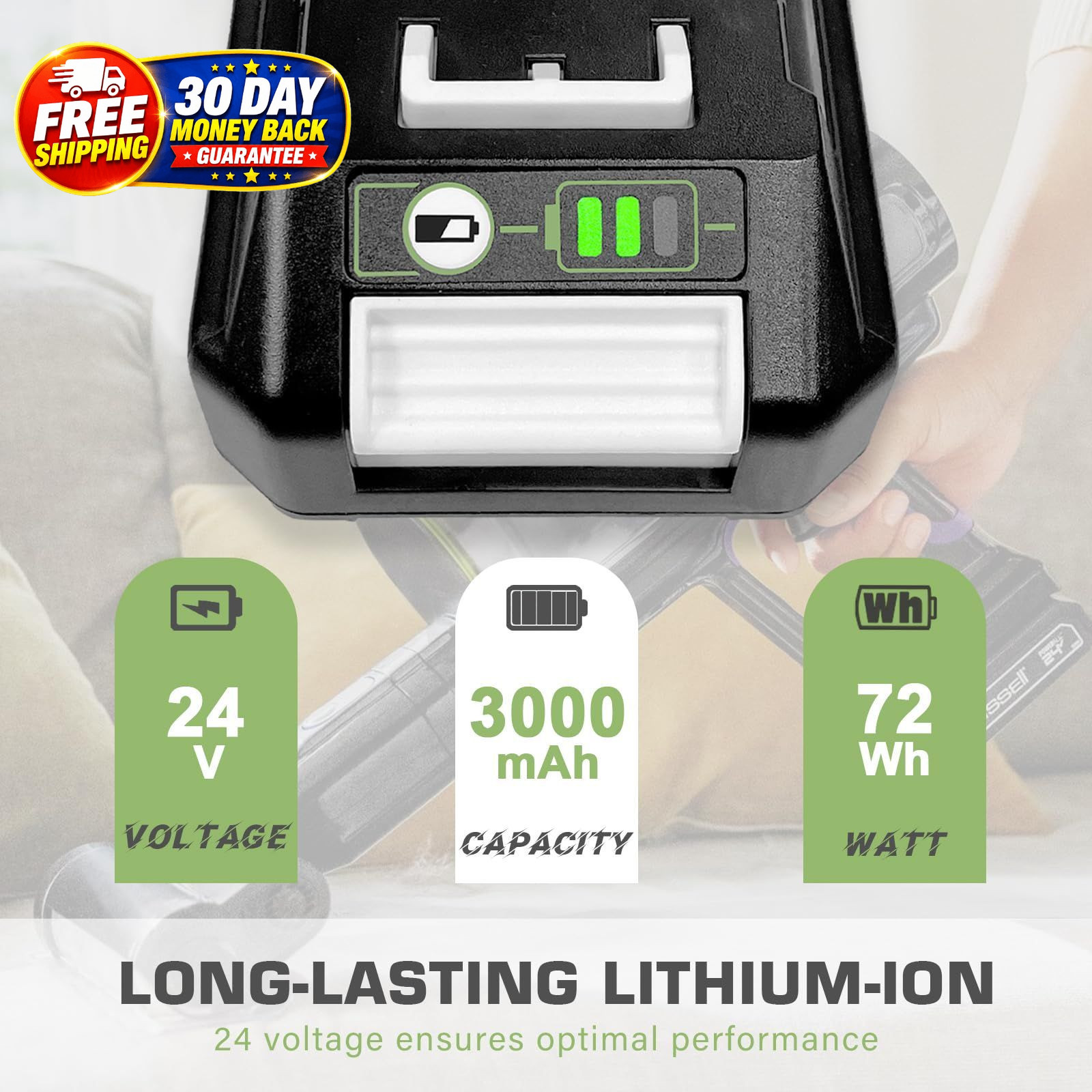 24V 3.0Ah Battery Replacement for Bissell CleanView XR Cordless Vacuum