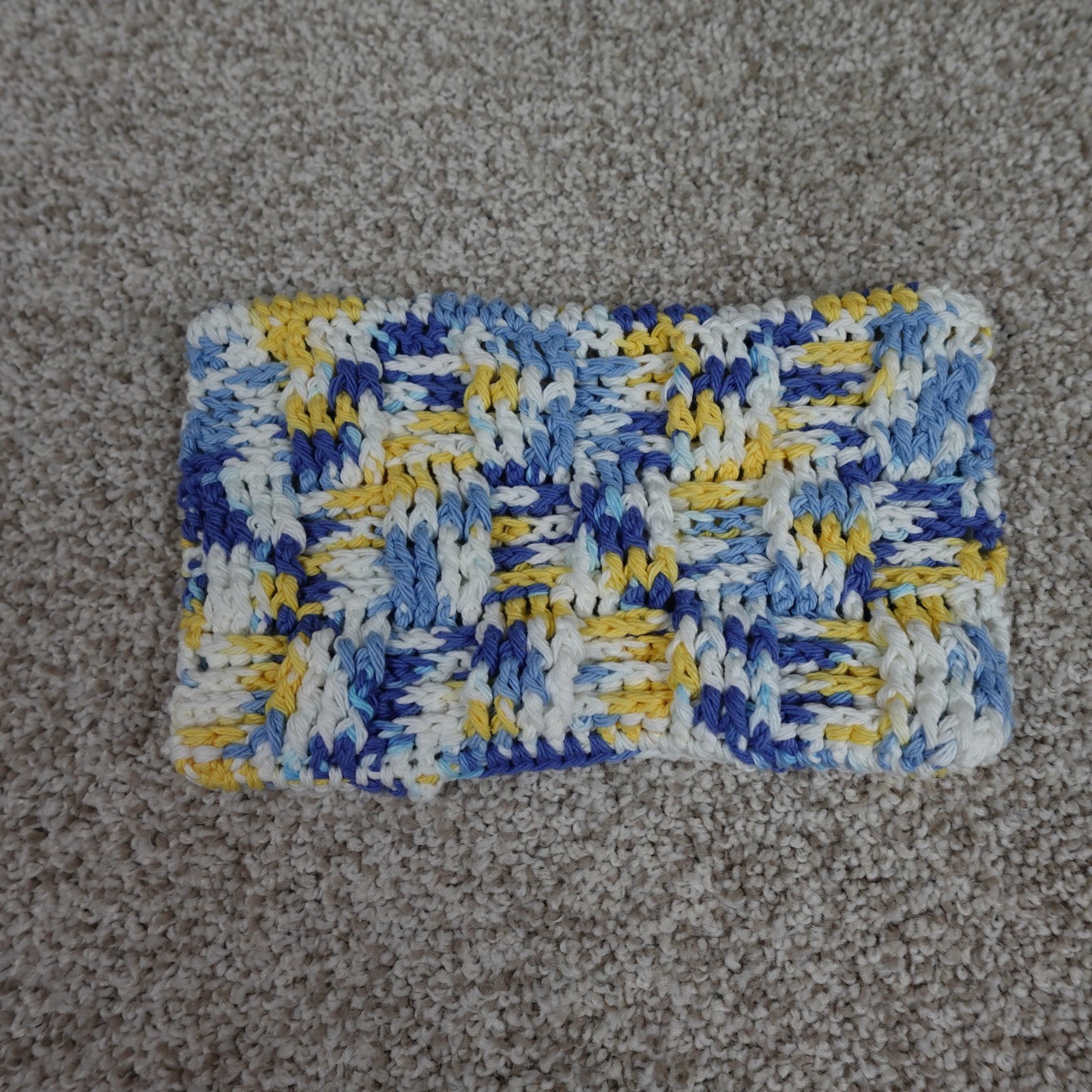 Handmade Crochet Reusable Mop Cover Blue Yellow White Cotton Swiffer Pad