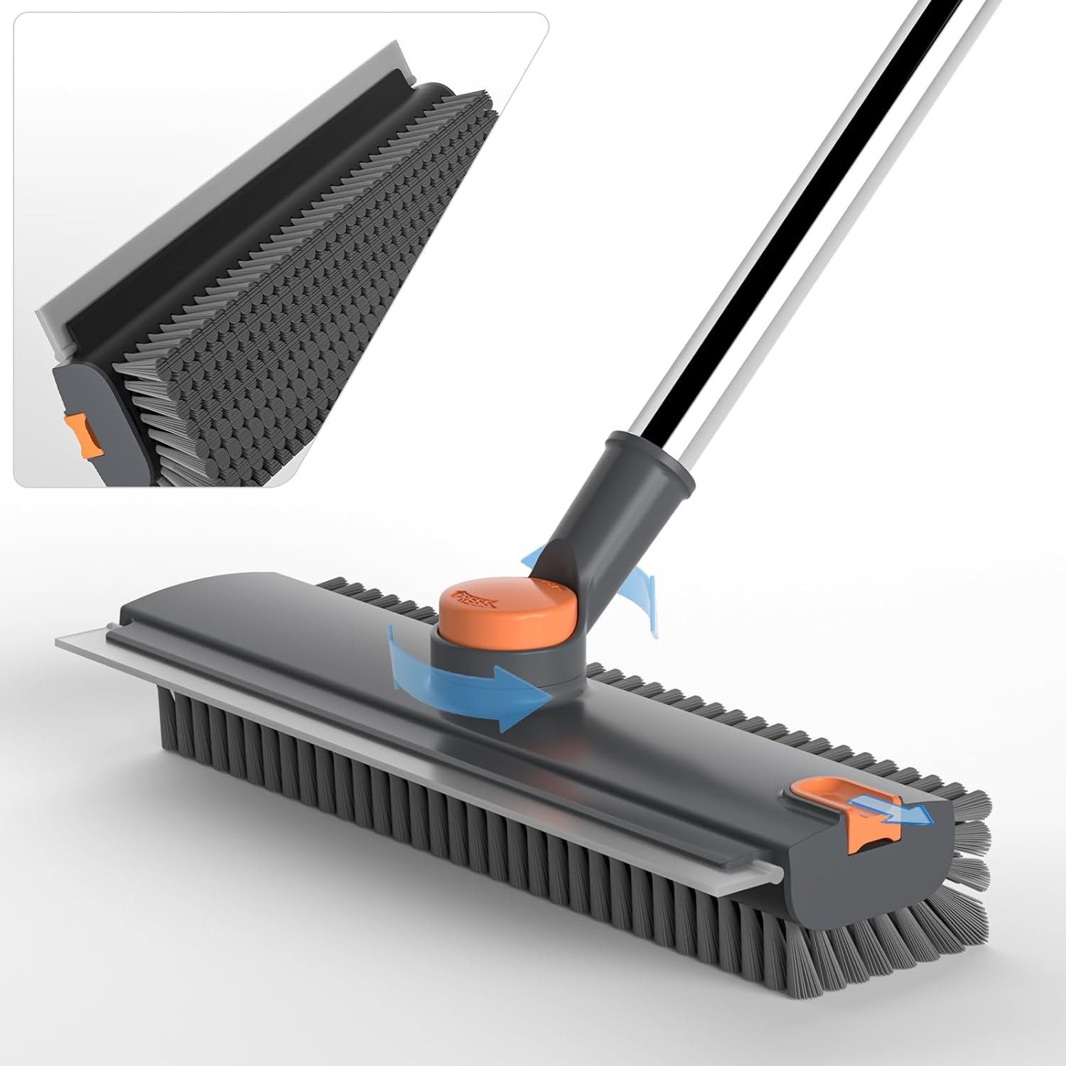 Floor Scrub Brush with Long Handle, 3 in 1 Scrape and Heavy-Duty Stiff Bristle F