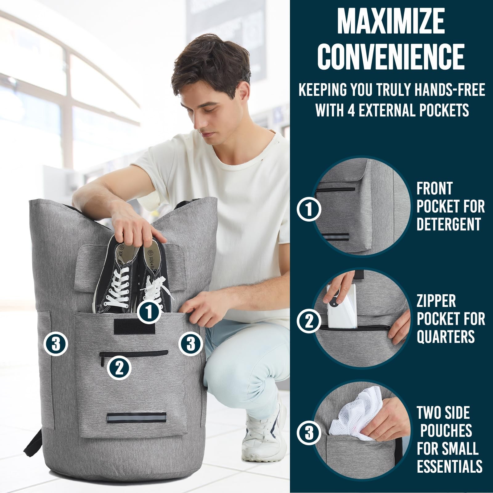 Heavy Duty 115L Laundry Backpack Bag w/ Straps for Dorm Room
