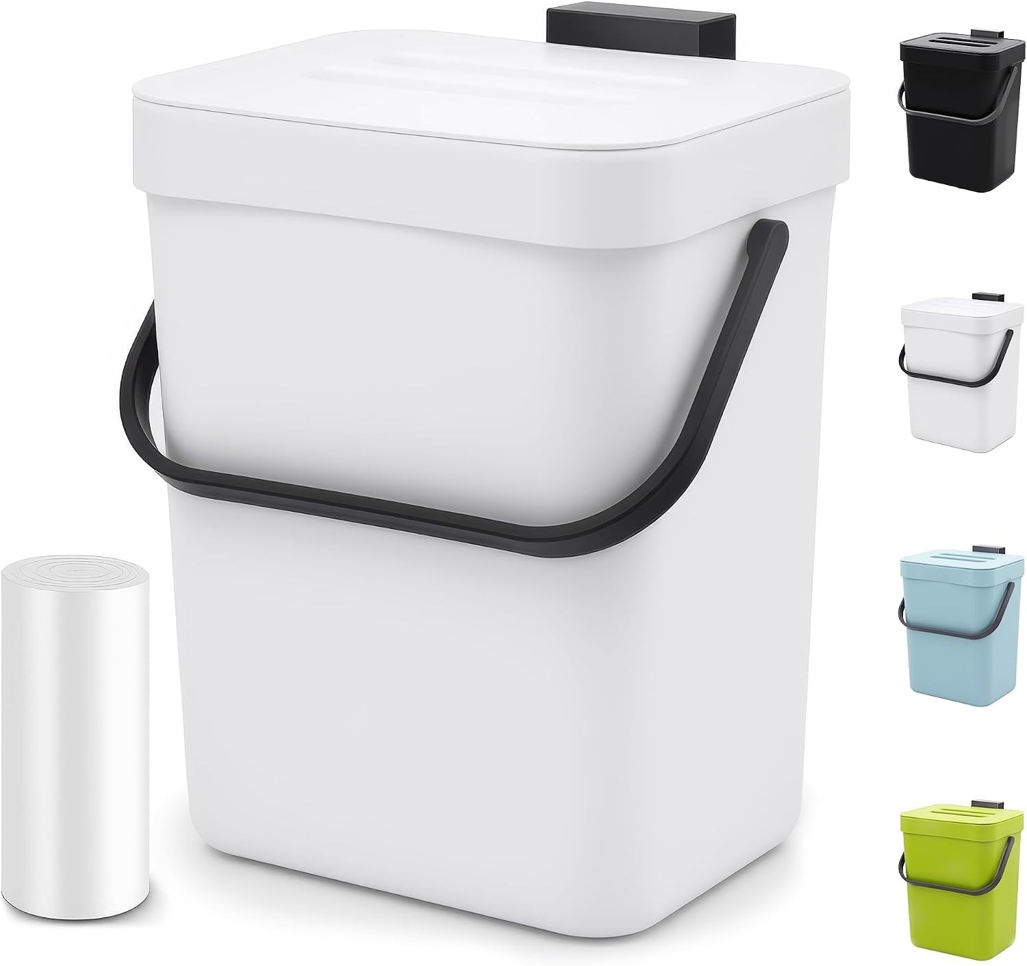 1.3 Gal Compost Bin, Hanging Small Trash Can with Lid, 5L/White | Hanging, Ad…