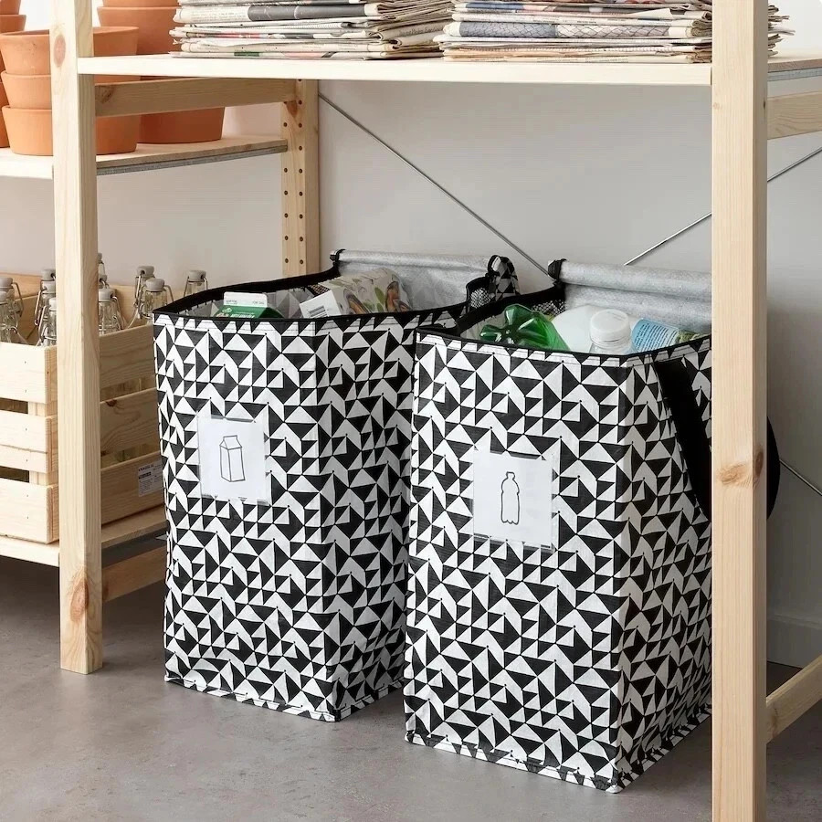 IKEA Zipped Bag Laundry Groceries Storage Black/White 15 ¾x9 ¾x18 ½ ” 12 Gal 1PC
