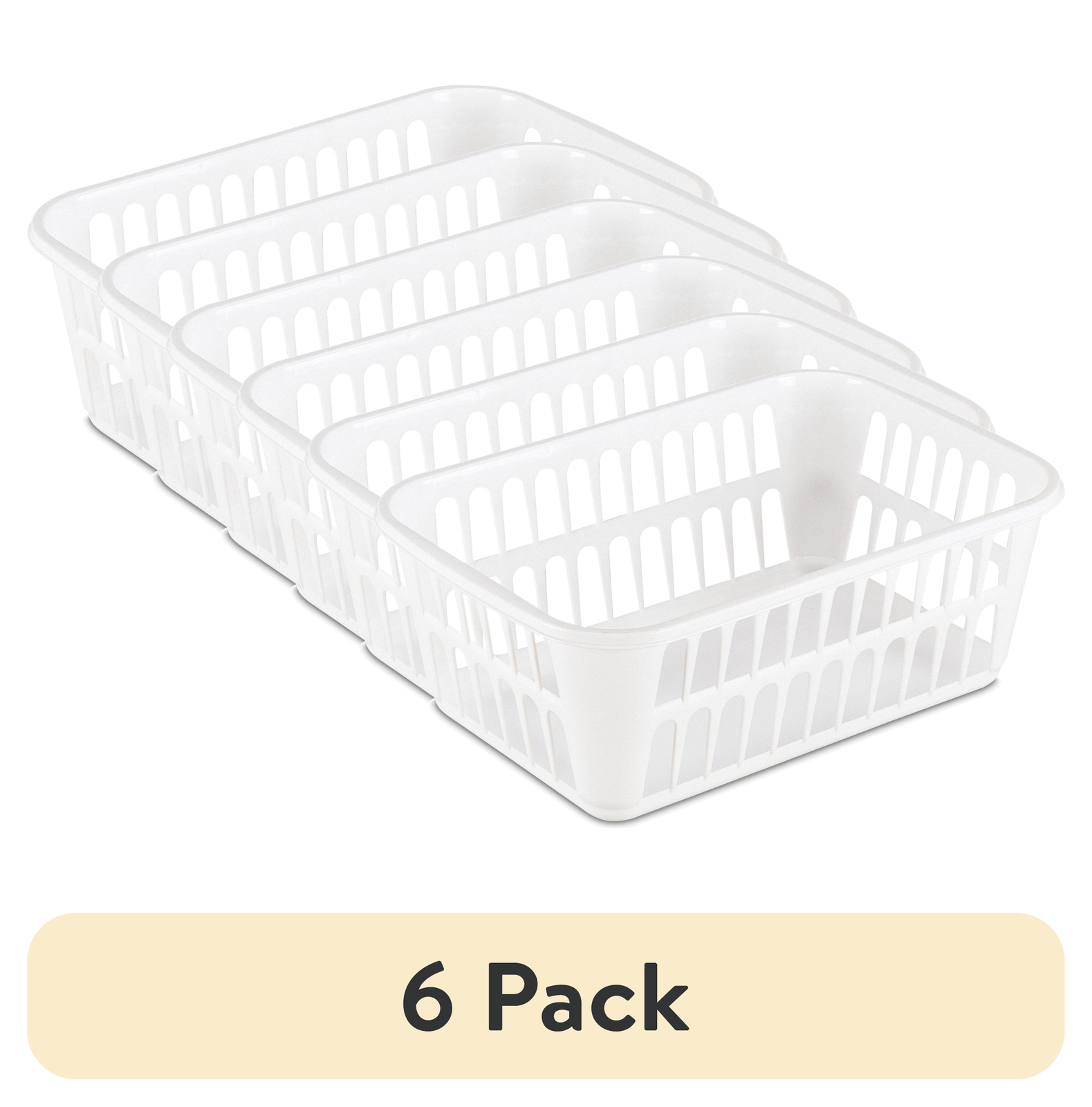(6 pack) Storage Basket, Versatile Open Plastic Bin, White