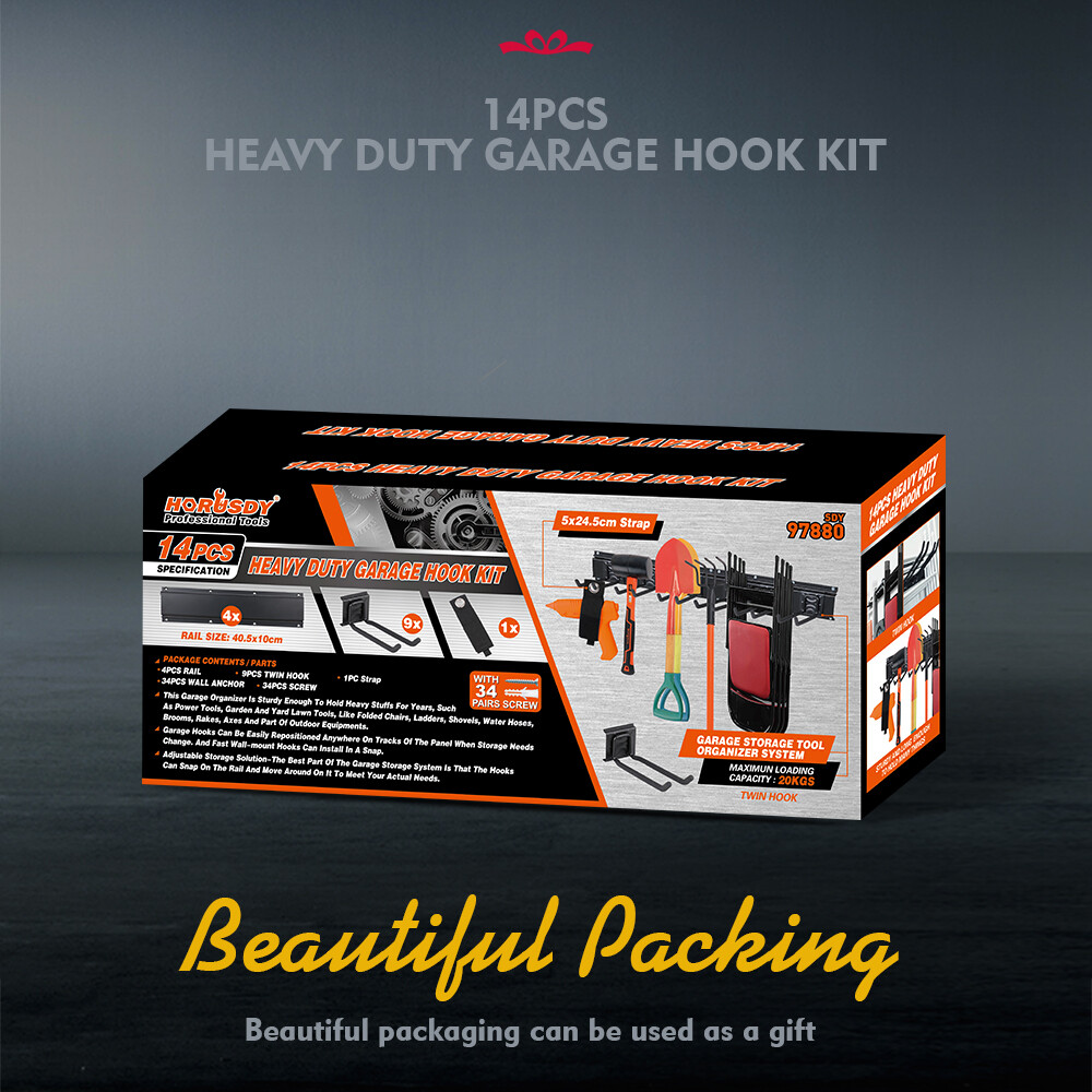 Garage Tool Organization 9pc Double Hooks Holder 64″ Utility Rack Wall Mount