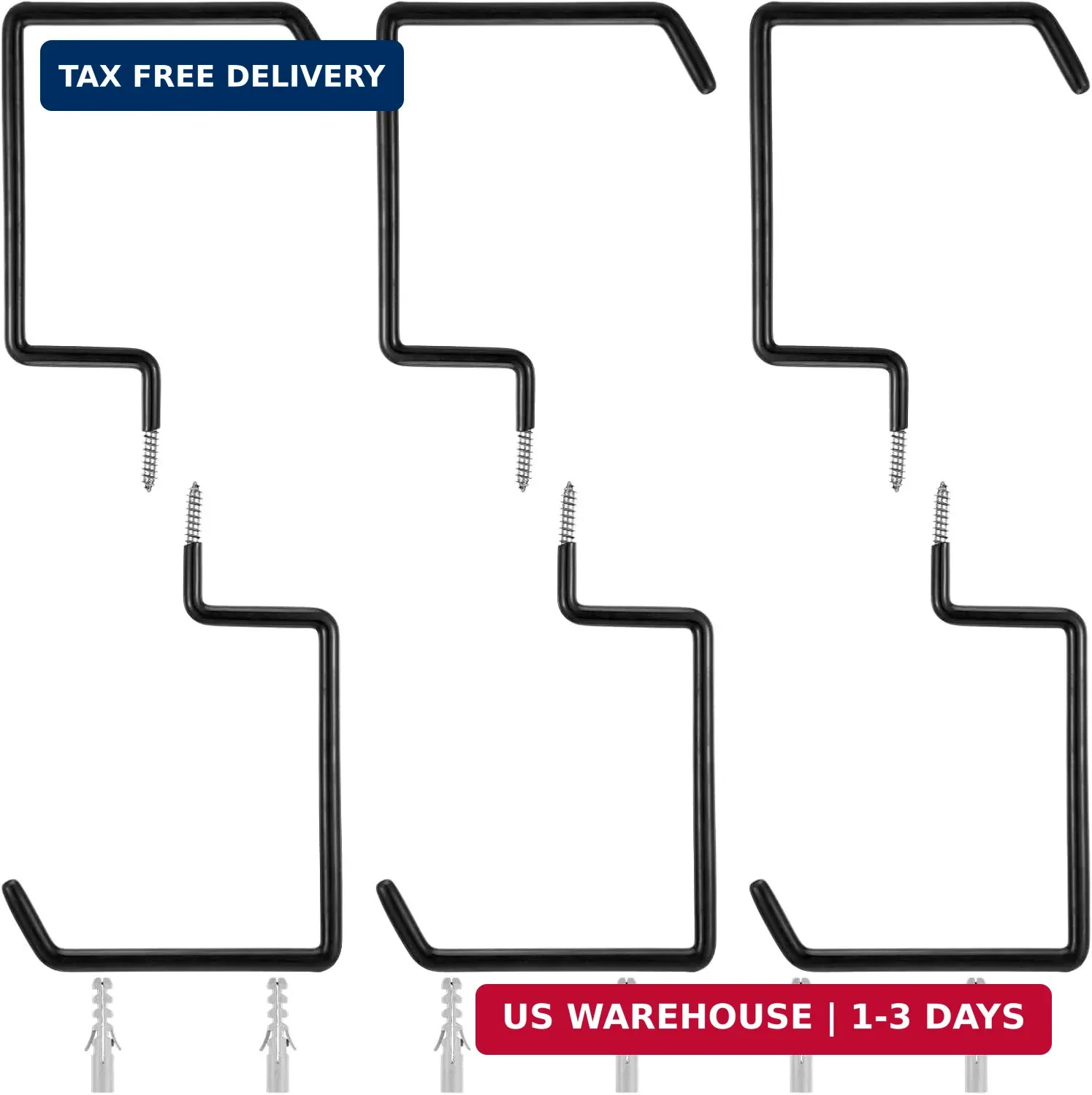 6 Pack Heavy Duty Screw-in Hooks, 75LB Capacity Black Ladder Hooks – Vinyl Coate