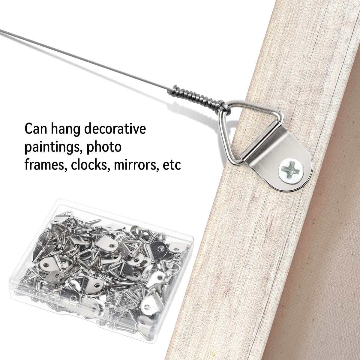 100Pcs D Rings Frame Hooks for Picture Hanging with Screws for Hard Wall